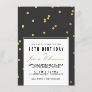18th Birthday Party   Trendy Gold Polka Invitation