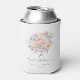 18th Birthday Party Watercolor Floral Custom Can Cooler
