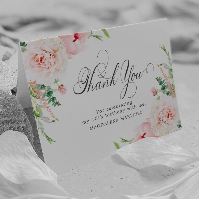 18th Birthday Photo Blush Pink Floral Folded Thank Thank You Card (Creator Uploaded)