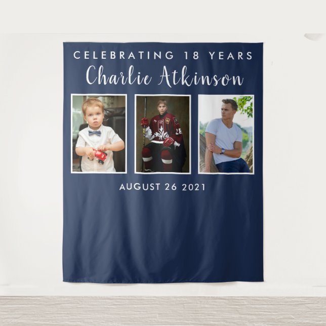 18th birthday photo collage backdrop banner tapestry (Front)