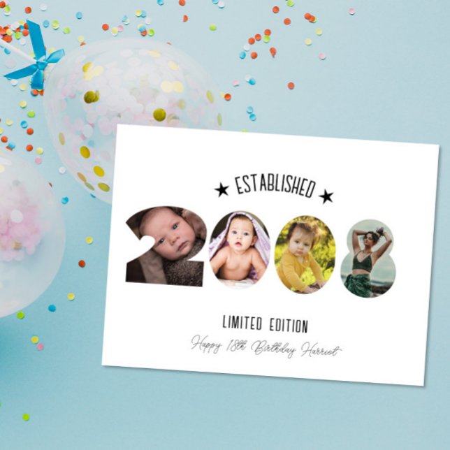 18th birthday Photo Collage established 2008 Thank You Card (Creator Uploaded)