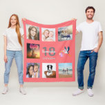 18th birthday photo collage girl coral fleece blanket<br><div class="desc">A gift for a girl's 18th birthday,  celebrating her life with a collage of 8 of your photos.  Templates for a name,  age 18 and a date.  Date of birth or the date of the anniversary.  Light grey and dark grey letters.  A trendy living coral coloured background.</div>