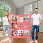 18th birthday photo collage girl coral fleece blanket<br><div class="desc">A gift for a girl's 18th birthday,  celebrating her life with a collage of 8 of your photos.  Templates for a name,  age 18 and a date.  Date of birth or the date of the anniversary.  Light grey and dark grey letters.  A trendy living coral coloured background.</div>