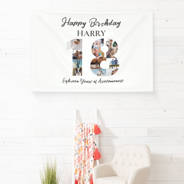 18th Birthday Photo Collage Party Banner (Insitu)