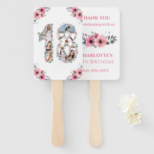 18th Birthday Photo Collage Pink Girl Flower White Hand Fan