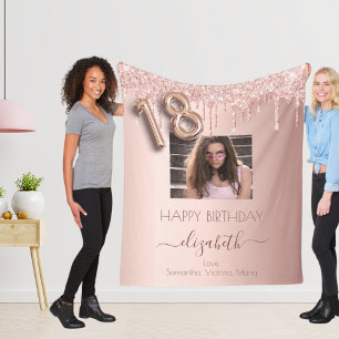 18th birthday photo rose gold glitter pink friends fleece blanket