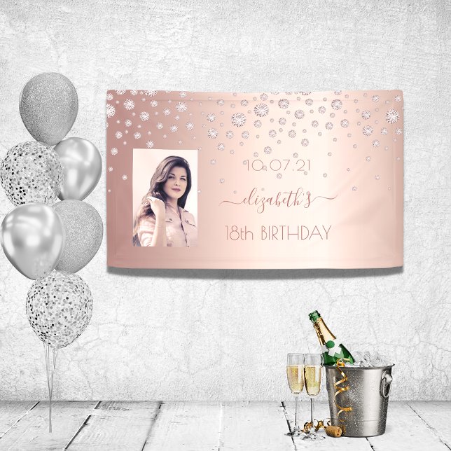 18th birthday photo rose gold pink shiny diamonds banner (Creator Uploaded)
