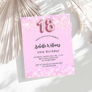 18th Birthday pink confetti budget invitation