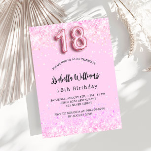 18th Birthday pink confetti girl party luxury Invitation