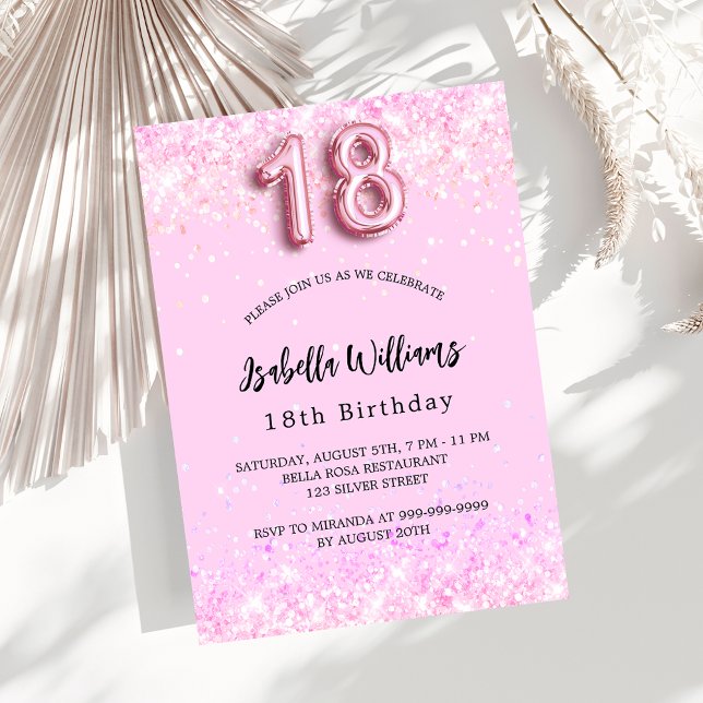 18th Birthday pink confetti girl party luxury Invitation (Creator Uploaded)