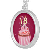 18th Birthday - Pink Cupcake Silver Plated Necklace (Front Right)