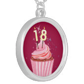 18th Birthday - Pink Cupcake Silver Plated Necklace (Front Left)