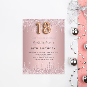 18th Birthday pink dusty rose glitter pink luxury Invitation Postcard