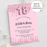 18th Birthday pink glitter drips party Invitation<br><div class="desc">A modern,  stylish and glamourous invitation for a girl's 18th birthday party.  A blush pink background with faux glitter drip,  paint dripping look. The name is written with a modern hand lettered style script.  Personalise and add your party details.  Number 18 is written with a balloon style font,  script.</div>