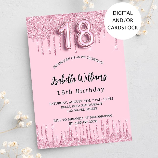 18th Birthday pink glitter drips party Invitation (Creator Uploaded)