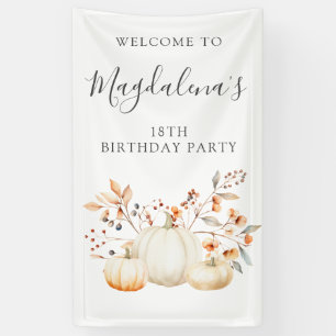 18th Birthday Pumpkin Fall Leaves Vertical Outdoor Banner