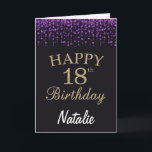 18th Birthday Purple Black and Gold Glitter Card<br><div class="desc">18th Birthday Purple Black and Gold Glitter Card with personalized name. For further customization,  please click the "Customize it" button and use our design tool to modify this template.</div>