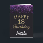 18th Birthday Purple Black and Gold Glitter Card<br><div class="desc">18th Birthday Purple Black and Gold Glitter Card with personalized name. For further customization,  please click the "Customize it" button and use our design tool to modify this template.</div>