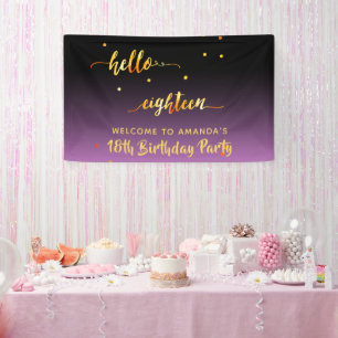 18th birthday purple black hello 18 script name banner