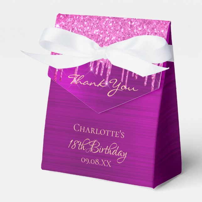 18th birthday purple glitter sparkle thank you favour box (Front Side)