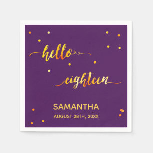 18th birthday purple gold hello 18 script name napkin