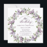 18th Birthday Purple Lilac Spring Flower Square Invitation<br><div class="desc">Soft watercolor purple lilacs create a pretty springtime 18th birthday invitation. The typography adds an elegant aesthetic. This invitation is available in both traditional cardstock and a downloadable version. It is part of the Purple Spring Lilac Flower collection. It lets you choose a theme and then easily create a unique...</div>