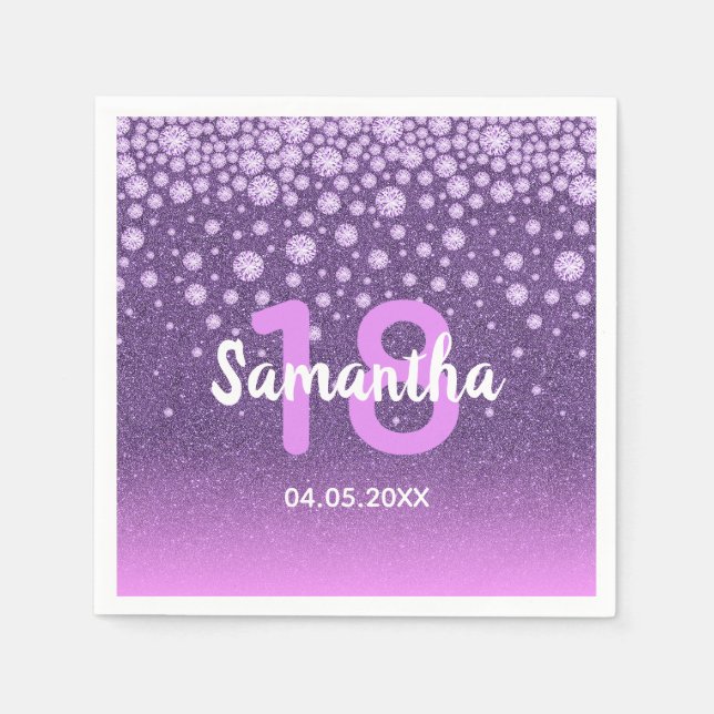 18th birthday purple pink glitter name diamonds napkin (Front)