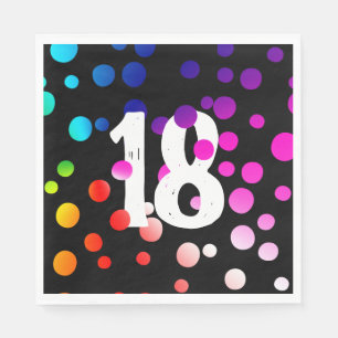 18th Birthday Rainbow Dots on Black Napkin