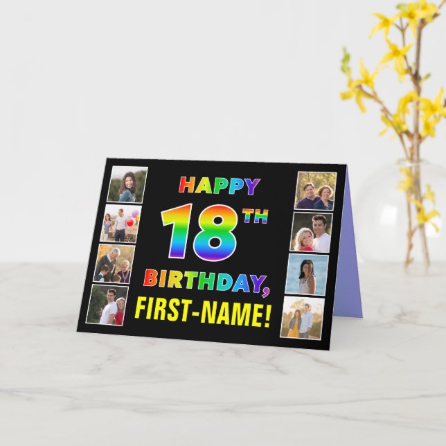 18th Birthday: Rainbow Text, Custom Photos & Name Card (Yellow Flower)