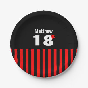 18th Birthday Red Black Stripes and Star R11Z Paper Plate