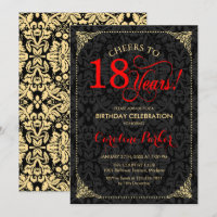 18th Birthday - Red Gold Black Damask