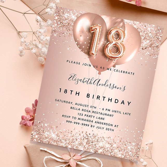 18th birthday rose gold balloons budget invitation flyer (Creator Uploaded)
