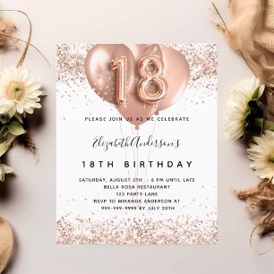 18th birthday rose gold balloons budget invitation flyer
