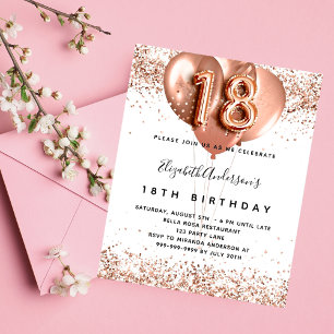 18th birthday rose gold balloons invitation