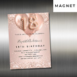 18th birthday rose gold blush balloons luxury magnetic invitation<br><div class="desc">For an elegant 18th birthday.  A rose gold gradient background. Decorated with rose gold,  blush faux glitte,  sparkles and balloons.  Personalise and add a name,  and party details. The name is written with a hand lettered style script,  number 18 with balloon style fonts.</div>