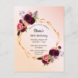 18th birthday rose gold blush floral invitation postcard