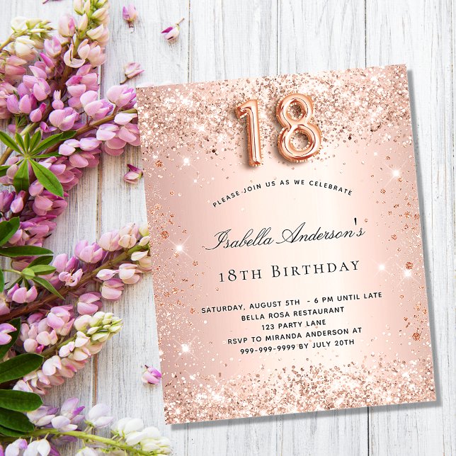 18th birthday rose gold blush glitter budget flyer (Creator Uploaded)