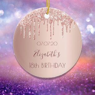 18th birthday rose gold blush glitter drips  ceramic ornament