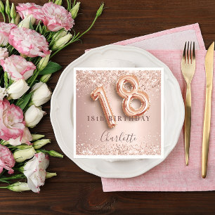 18th birthday rose gold blush glitter name napkin