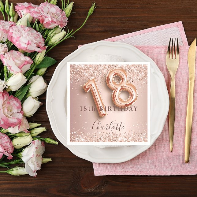 18th birthday rose gold blush glitter name napkin (Creator Uploaded)