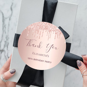 18th Birthday rose gold blush glitter Thank You Classic Round Sticker