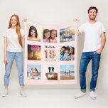 18th birthday rose gold blush photo collage name fleece blanket<br><div class="desc">A unique gift for a girl's 18th birthday, celebrating her life with a collage of 8 of your own photos, pictures. Personalise and add her name and a date. A chic, girly rose gold, blush pink background. The name is written with a modern hand lettered style script. Number 18 with...</div>