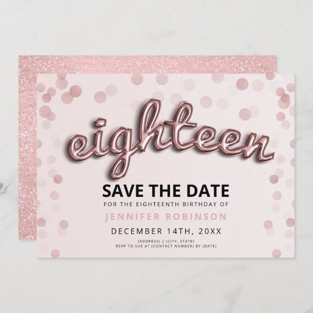 18th Birthday Rose Gold Blush Pink Glitter Invitation (Front/Back)
