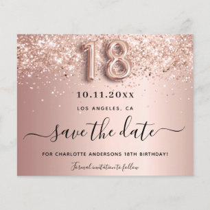 18th birthday rose gold blush save the date card