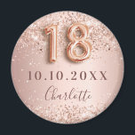 18th birthday rose gold blush save the date magnet<br><div class="desc">Elegant, classic, glamorous and girly Save the Date magnet for a 18th birthday party. Rose gold and blush gradient background. Decorated with rose gold, faux glitter, sparkles. Personalize and add a name. The name is written with a modern dark rose colored hand lettered style script. Number 18 is written with...</div>