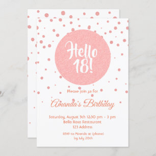 18th birthday rose gold confetti white hello 18 invitation