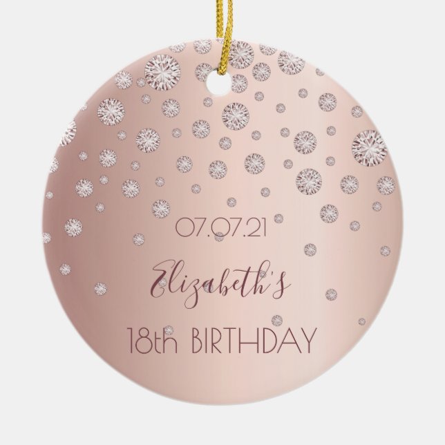 18th birthday rose gold diamonds sparkle 18 ceramic ornament (Front)