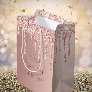 18th birthday rose gold drips medium gift bag