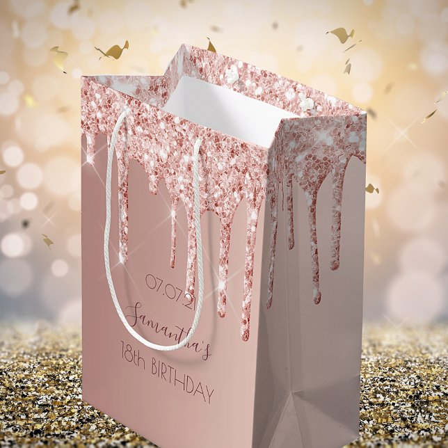 18th birthday rose gold drips medium gift bag (Creator Uploaded)