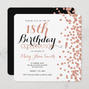 18th Birthday Rose Gold Faux Glitter Confetti Invitation